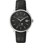 Bulova Frank Sinatra 96B360 analog herrklocka med svart urtavla och armband i läder