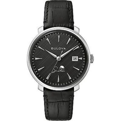 Bulova Frank Sinatra 96B360 analog herrklocka med svart urtavla och armband i läder