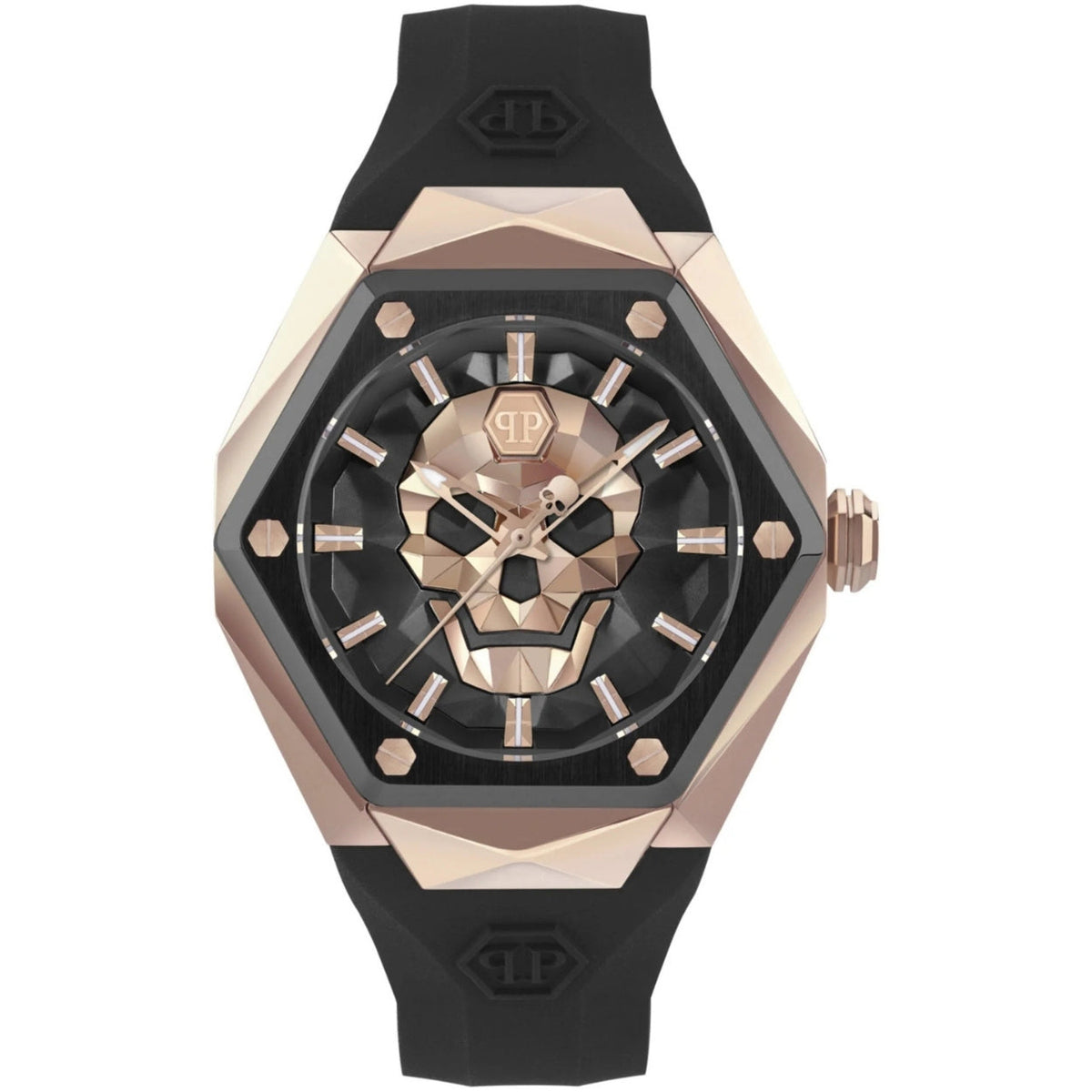 Philipp Plein The Skull PWPWA0224 analog herrklocka med svart urtavla och armband i silikon