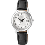 Citizen Eco-Drive FE1081-08A analog damklocka med vit urtavla och armband i läder