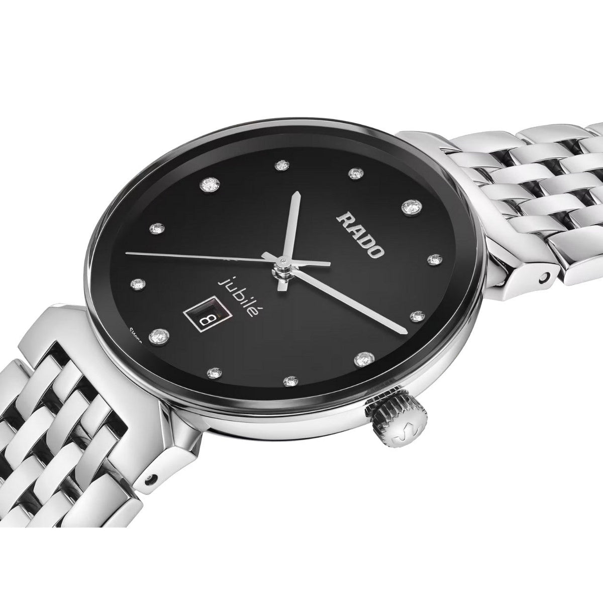 Rado Florence Diamonds R48913733 analog damklocka med svart urtavla och armband i rostfritt stål