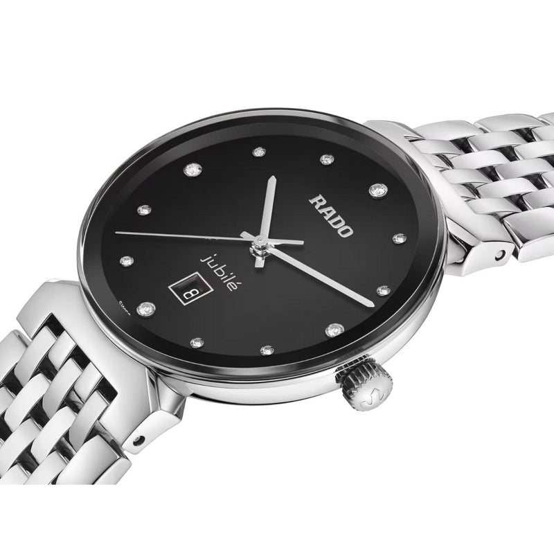 Rado Florence Diamonds R48913733 analog damklocka med svart urtavla och armband i rostfritt stål