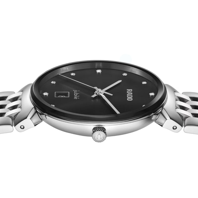 Rado Florence Diamonds R48912733 analog unisexklocka med svart urtavla och armband i rostfritt stål