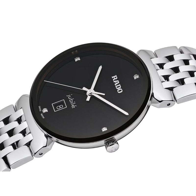 Rado Florence Diamonds R48912713 analog unisexklocka med svart urtavla och armband i rostfritt stål