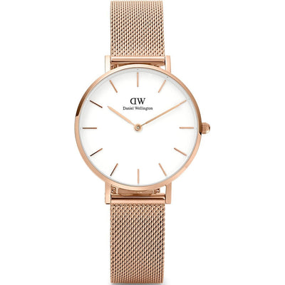 Daniel Wellington Classic Petite Damklocka DW00100163 analog damklocka med vit urtavla och armband i rostfritt stål