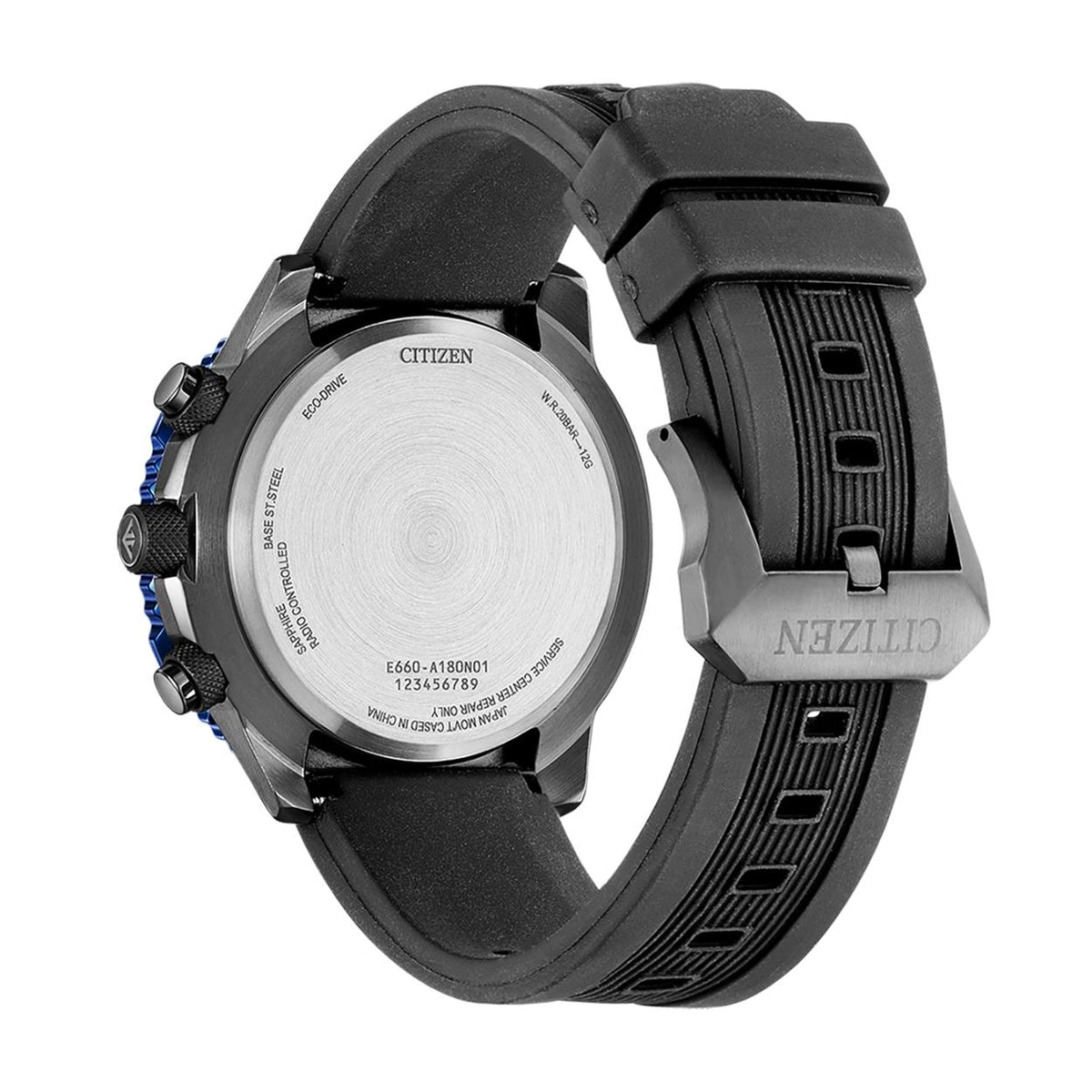 Citizen Eco Drive Radio Controlled CB5006-02L analog herrklocka med blå urtavla och armband i silikon
