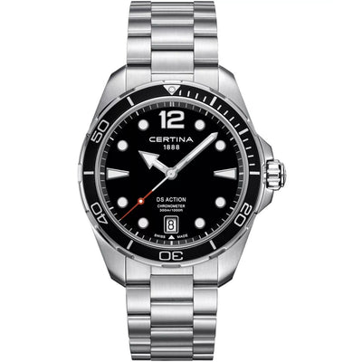 Certina DS Action Diver C032.451.11.057.00 analog herrklocka med svart urtavla och armband i rostfritt stål