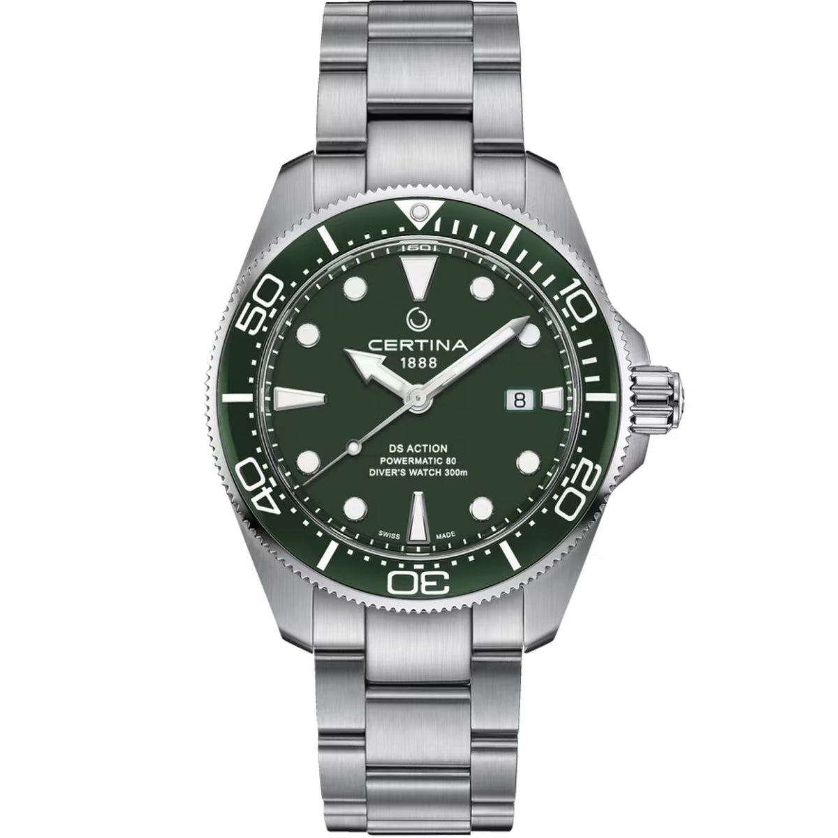 Certina DS Action Diver C032.607.11.091.00 analog herrklocka med grön urtavla och armband i rostfritt stål