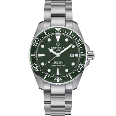 Certina DS Action Diver C032.607.11.091.00 analog herrklocka med grön urtavla och armband i rostfritt stål