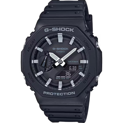 Casio G-Shock GA-2100-1AER analog unisexklocka med svart urtavla och armband i resin