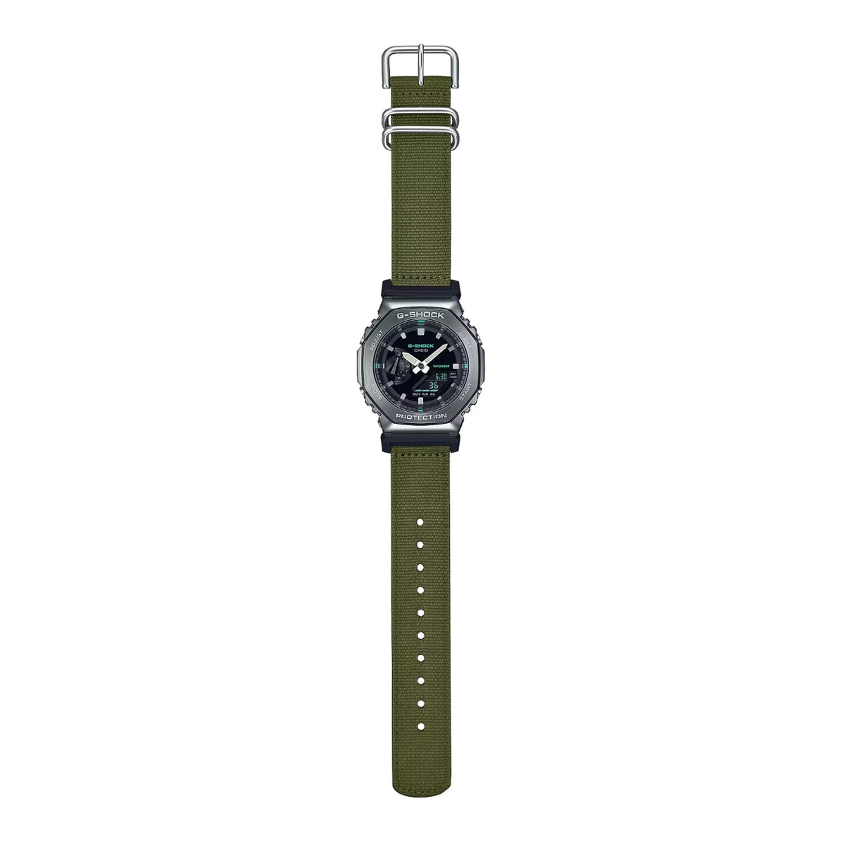Casio G-Shock GM-2100CB-3AER ana-digi herrklocka med svart urtavla och armband i kanvas