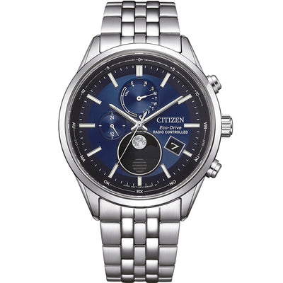 Citizen Moon phase BY1030-50L analog herrklocka med blå urtavla och armband i rostfritt stål