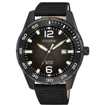 Citizen Nylon BI1045-05E analog herrklocka med svart urtavla och armband i nylon