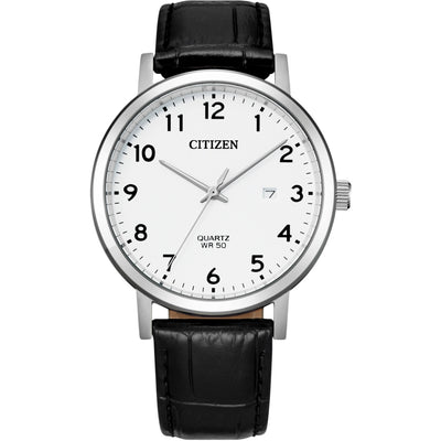 Citizen Dress BI5070-06A analog herrklocka med vit urtavla och armband i läder