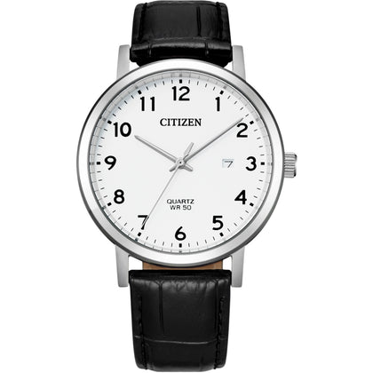 Citizen Dress BI5070-06A analog herrklocka med vit urtavla och armband i läder