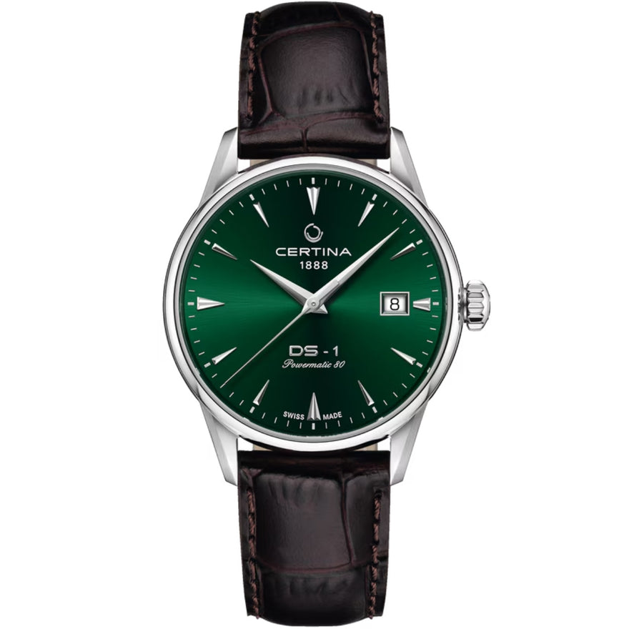 Certina DS-1 C029.207.16.091.00 analog unisexklocka med grön urtavla och armband i läder