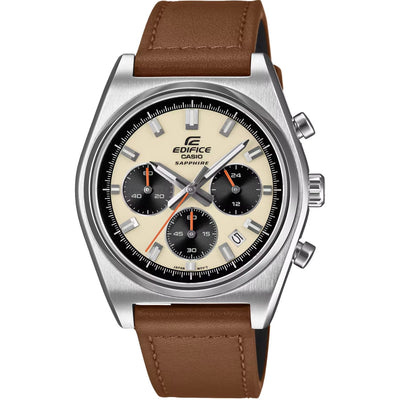 Casio Edifice EFB-730L-7AVUEF analog herrklocka med flerfärgad urtavla och armband i läder