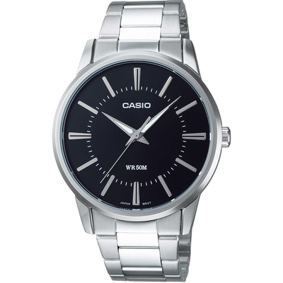 Casio Collection MTP-1303PD-1AVEG analog herrklocka med svart urtavla och armband i rostfritt stål