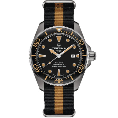 Certina DS Action Diver Powermatic 80 C032.607.48.051.00 analog herrklocka med flerfärgad urtavla och armband i textil