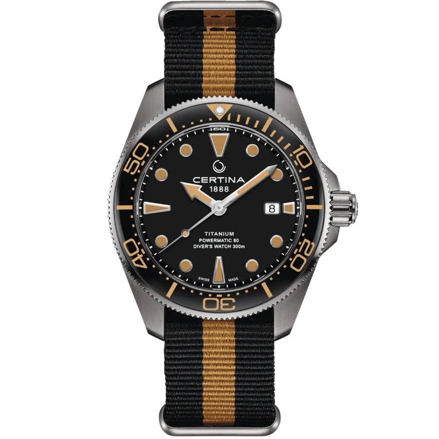 Certina DS Action Diver Powermatic 80 C032.607.48.051.00 analog herrklocka med flerfärgad urtavla och armband i textil