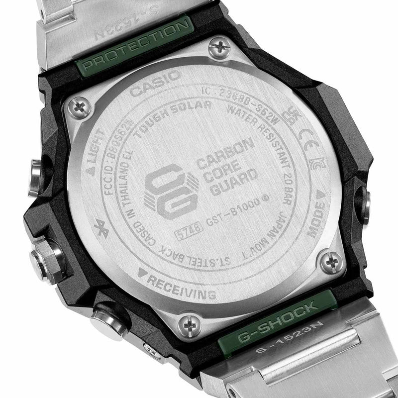Casio G-Shock G-Steel GST-B1000D-3AER analog herrklocka med grön urtavla och armband i rostfritt stål