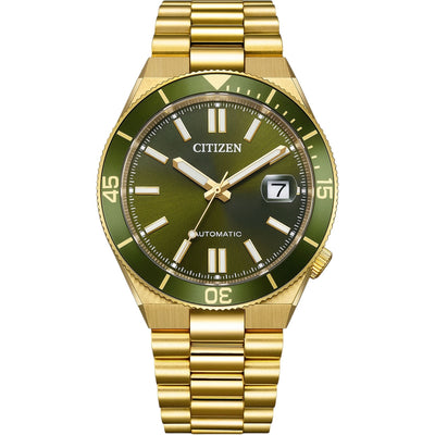 Citizen Tsuyosa Shore NJ0232-53X analog herrklocka med grön urtavla och armband i rostfritt stål