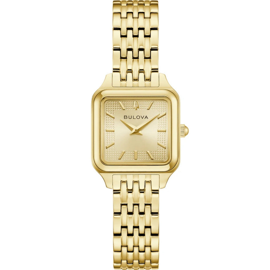 Bulova Sutton 97L191 analog damklocka med guld urtavla och armband i rostfritt stål