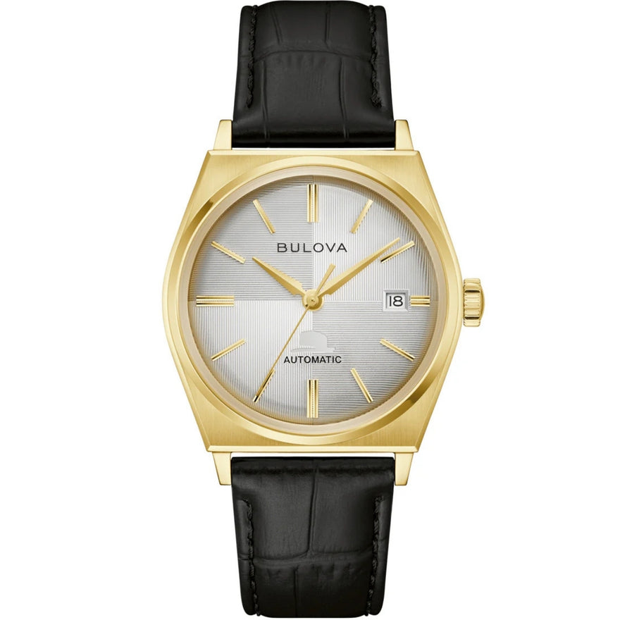 Bulova Frank Sinatra 97B243 analog herrklocka med grå urtavla och armband i läder