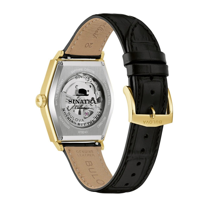 Bulova Frank Sinatra 97B243 analog herrklocka med grå urtavla och armband i läder