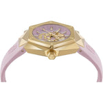 Philipp Plein The Skull PWADA0124 analog damklocka med rosa urtavla och armband i gummi