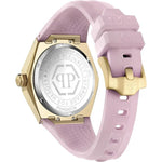 Philipp Plein The Skull PWADA0124 analog damklocka med rosa urtavla och armband i gummi