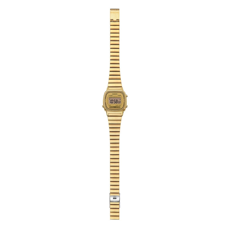 Casio Vintage LA670WEGA-9EF digital damklocka med guld urtavla och armband i rostfritt stål