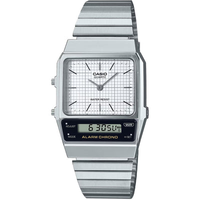 Casio Vintage AQ-800E-7AEF analog herrklocka med vit urtavla och armband i rostfritt stål