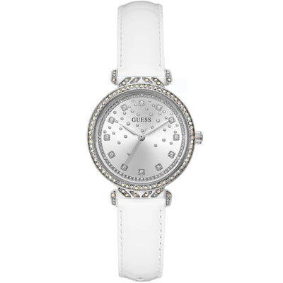 Guess ENCHANTMENT Damklocka GW0764L4 analog damklocka med silver urtavla och armband i läder