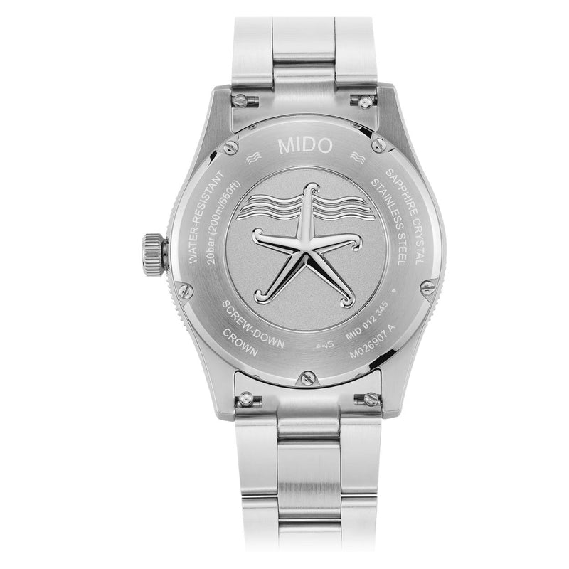 Mido Ocean Star 39 M026.907.11.061.00 analog herrklocka med grå urtavla och armband i rostfritt stål