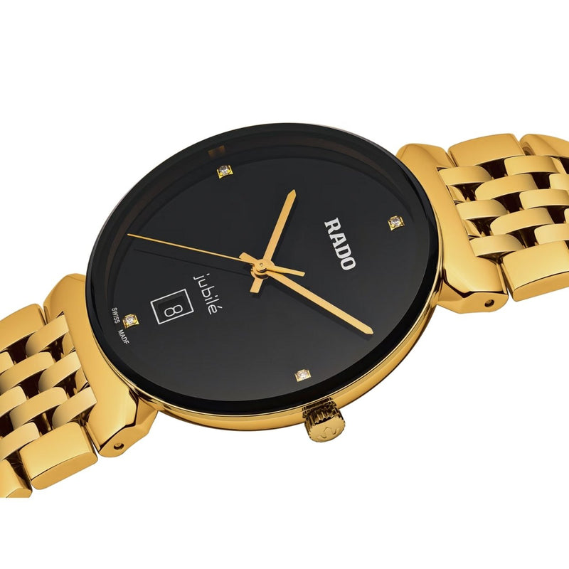 Rado Florence Diamonds R48914703 analog unisexklocka med svart urtavla och armband i rostfritt stål