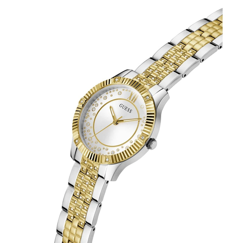 Guess 2-Tone Damklocka GW0765L1 analog damklocka med silver urtavla och armband i rostfritt stål
