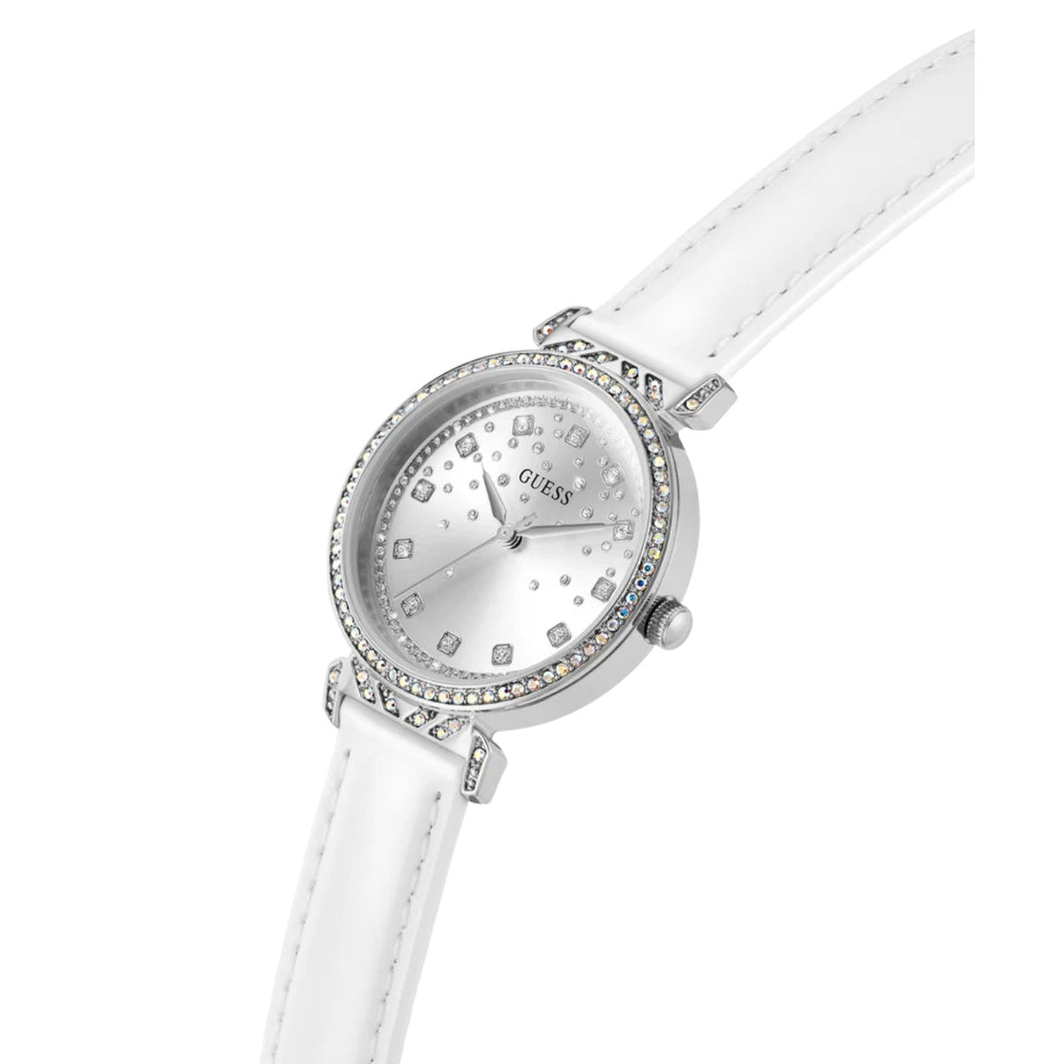 Guess ENCHANTMENT Damklocka GW0764L4 analog damklocka med silver urtavla och armband i läder
