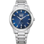 Citizen Classic AW0100-86LE analog herrklocka med blå urtavla och armband i rostfritt stål