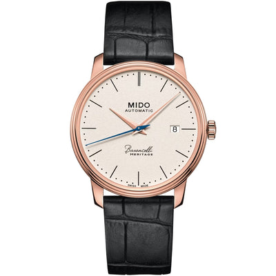 Mido Baroncelli Heritage Gent M027.407.36.260.00 analog herrklocka med beige urtavla och armband i läder
