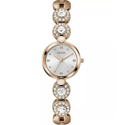 Guess Stardom GW0757L3 analog damklocka med silver urtavla och armband i rostfritt stål