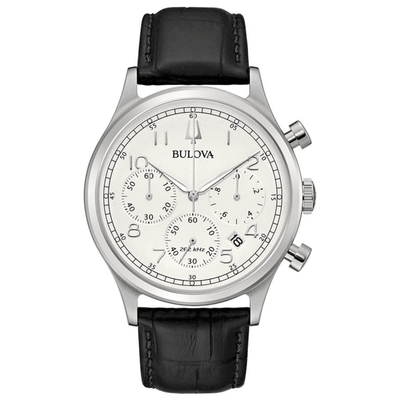 Bulova Classic Ø43mm 96B354 analog herrklocka med vit urtavla och armband i läder