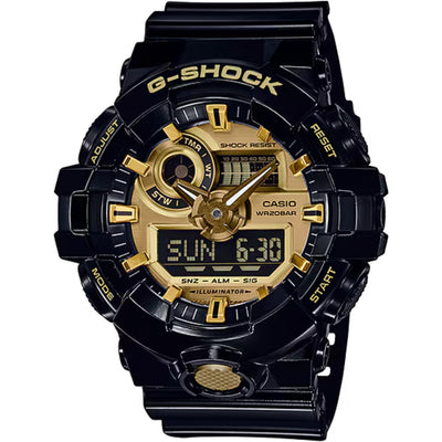 Casio G-Shock GA-710GB-1AER digital unisexklocka med guld urtavla och armband i resin