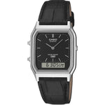 Casio Vintage AQ-230EL-1AEF analog herrklocka med svart urtavla och armband i läder