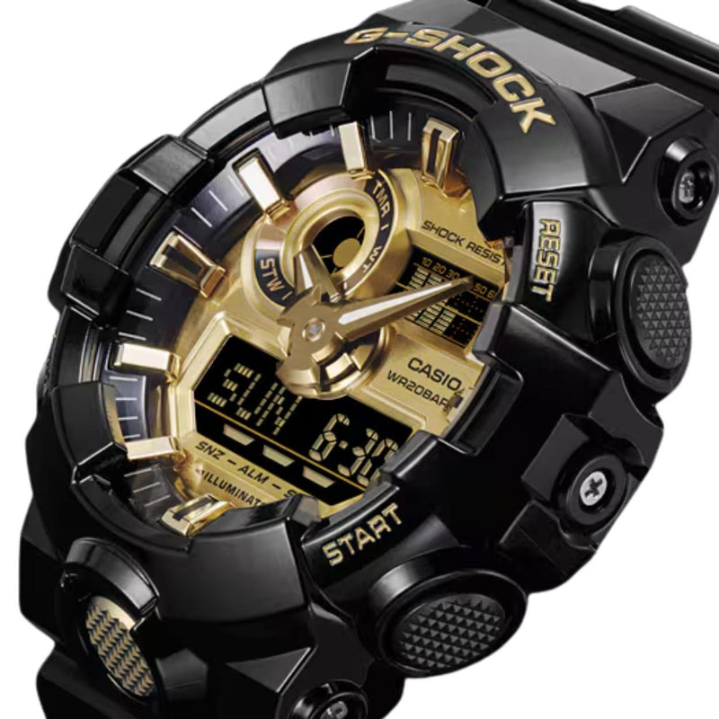 Casio G-Shock GA-710GB-1AER digital unisexklocka med guld urtavla och armband i resin