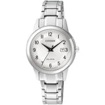 Citizen Eco-Drive FE1081-59B analog damklocka med vit urtavla och armband i rostfritt stål