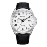 Citizen Eco-Drive Radio Controlled CB0250-17A analog herrklocka med vit urtavla och armband i läder