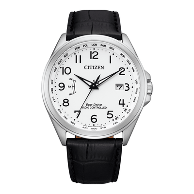 Citizen Eco-Drive Radio Controlled CB0250-17A analog herrklocka med vit urtavla och armband i läder