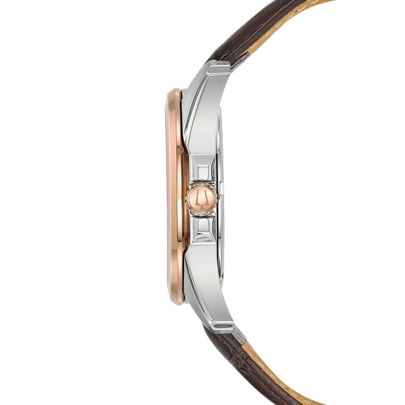 Bulova Precisionist 98B267 analog herrklocka med grå urtavla och armband i läder