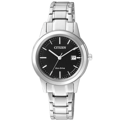 Citizen Eco-Drive Sports FE1081-59E analog damklocka med svart urtavla och armband i rostfritt stål